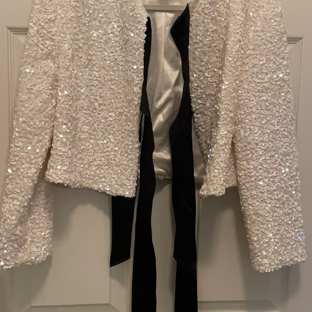 H&M White Sequin Blazer Glamorous Evening Wear